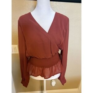 Japna, Anthropologie, Brick Red Faux Wrap Top,M, NWT, Romantic Boho